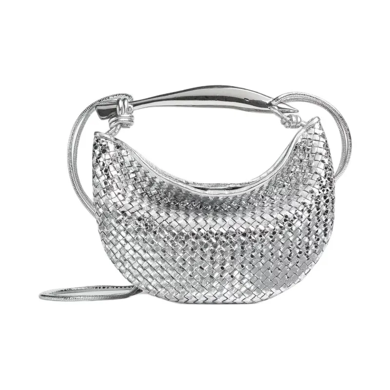 Bottega Veneta Goatskin Crossbody Bag, Shoulder Bag Women's Silver-0