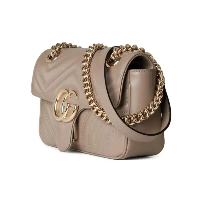 GUCCI GG Marmont Quilted V Shaped Leather Crossbody Bag Shoulder Bag Mini Women's Taupe-1