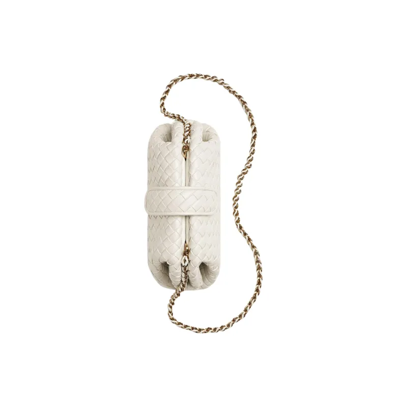Bottega Veneta Lambskin Shoulder Bag Clutch Mini Women's Chalk White-2