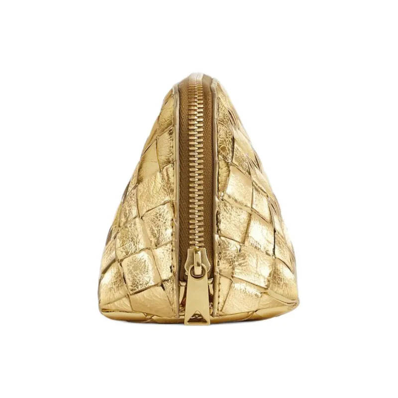 Bottega Veneta Cow Leather Handheld Makeup Bag Trumpets Women's Gold-1