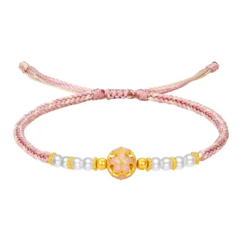 ZHOU LIU FU Inlaid Floral Freshwater Pearl Bracelet Solid Gold Priced In Gram Bracelets Women's