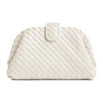 Bottega Veneta Lambskin Shoulder Bag Clutch Mini Women's Chalk White