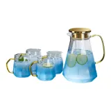 Gradient Blue Crystal Glass Pot+Gradient Blue Crystal Glass Cup 4 Pack