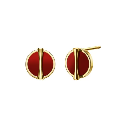 YIN Red Chalcedony 18K Gold Stud Earrings Unisex
