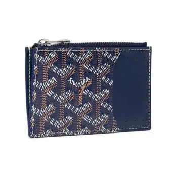 GOYARD Canvas With Calfskin Card Holder Unisex Marine Blue