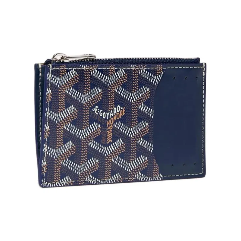 GOYARD Canvas With Calfskin Card Holder Unisex Marine Blue-0