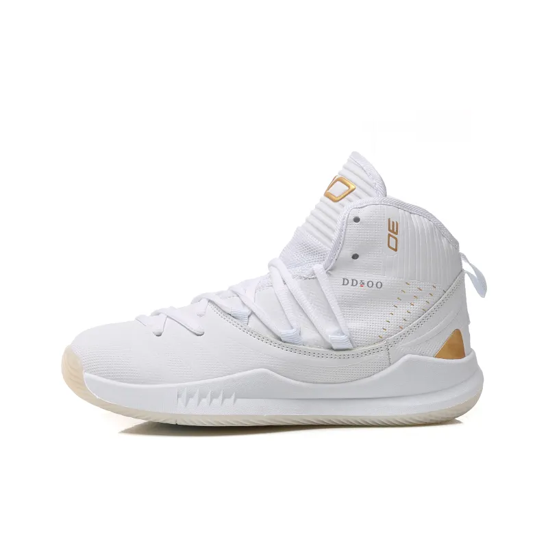 DD&OO Wear-Resistant Breathable Height Increasing High-Top Basketball Shoes Unisex White Gold-10