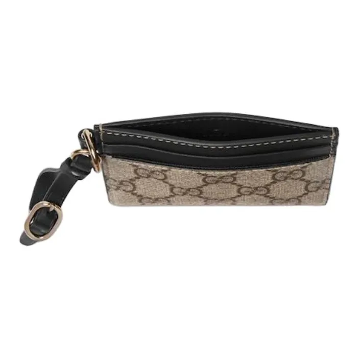 GUCCI GG Emblem Coated Canvas Card Holder Women's Beige & Dark Brown-3