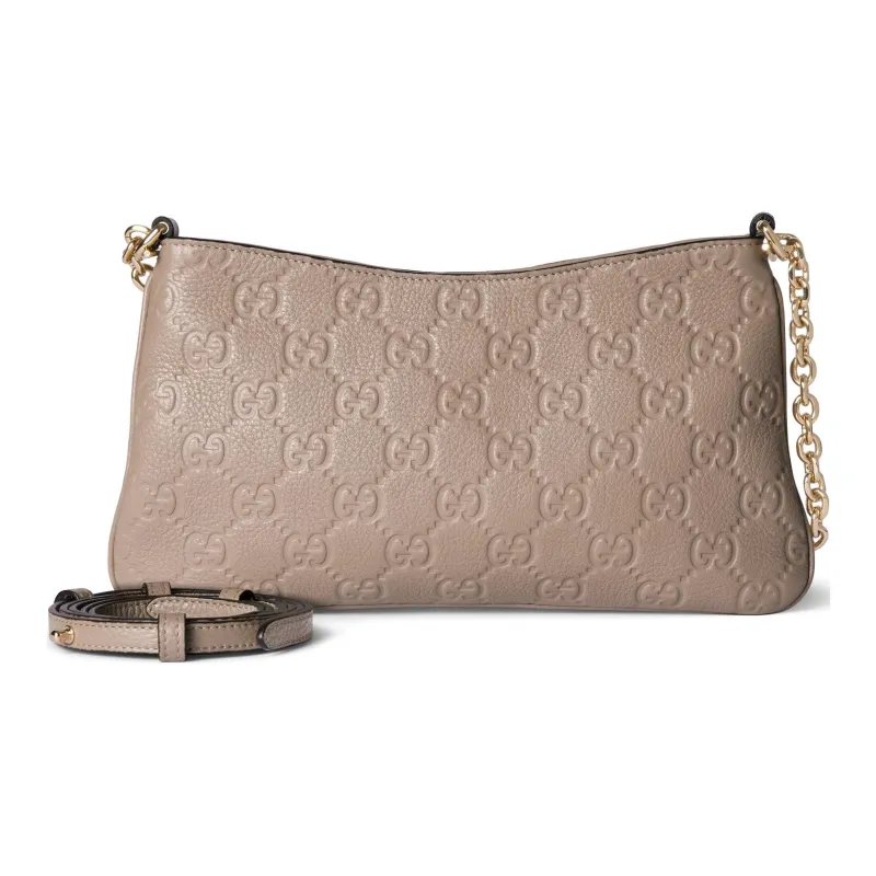 GUCCI GG Emblem Grain Leather Crossbody Bag, Shoulder Bag Small Size Women's Taupe-3