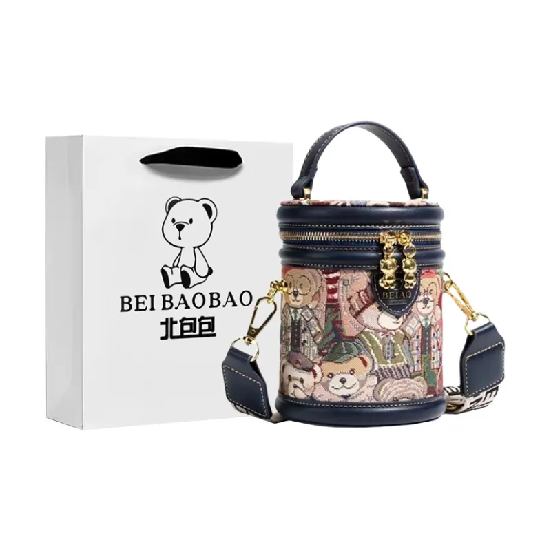 North Pack Fabric Cylinder Bag Bucket Bag Crossbody Bag Regular Women's Navy Blue/Brown/Pink-0
