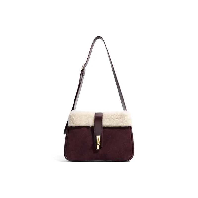 FAIRWHALE Split Suede Cow Leather Messenger Bag, Shoulder Bag Women's Coffee/Leopard Print Coffee/Black/Grape Purple-10