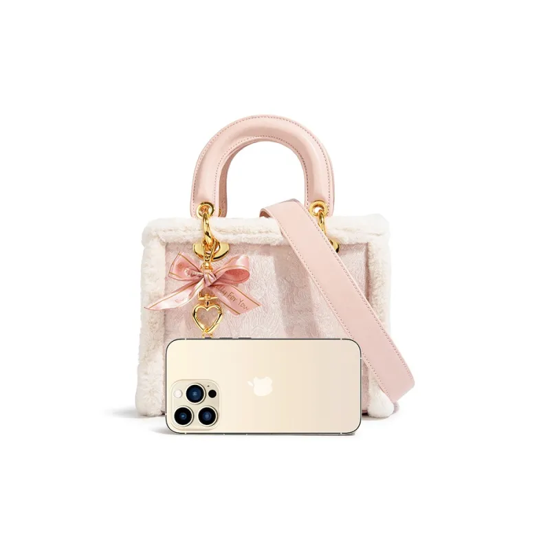 MACKJANICE Polyurethane Crossbody Handbags Women's Lambswool Embroidered Pink-2