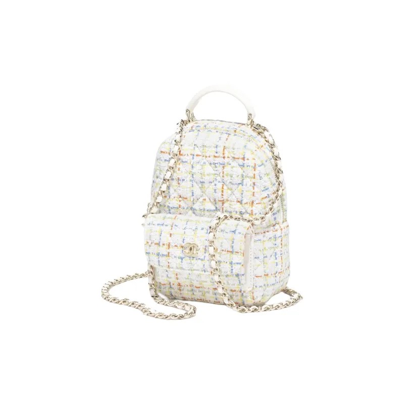 CHANEL Wool Backpack Mini Women's White Multicolor-1