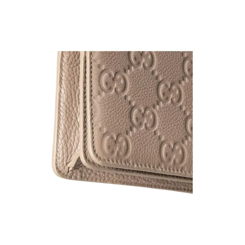 GUCCI Grained Leather Crossbody Bag Shoulder Bag Extra Mini Women's Taupe-6