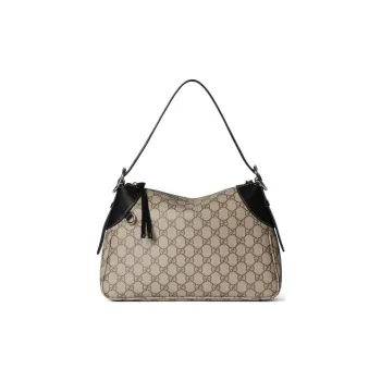 GUCCI Coated Fabric Handbag Shoulder Bag Small Size Women's Black & Dark Brown