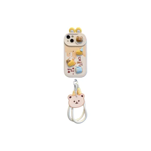 Sopi TPU Material Bear Cheese Pull Rope Phone Cases Compatible With IPhone 16/15 Pro Max/Apple 13/14 Pro Max/12