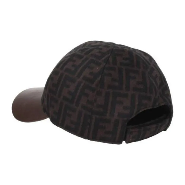 FENDI Leather Wool Baseball Caps Men's Black/Brown-2