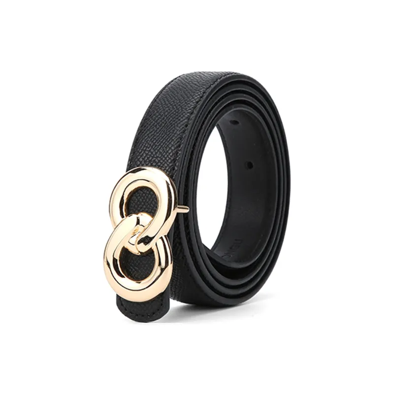 HONGU Split Cow Leather Belts Women's Brown/Pitch Black H2634812 2.4cm-5