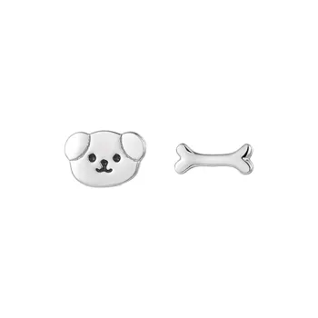 Muyan S999 Fine Silver Puppy Loves Bones Stud Earrings Women's