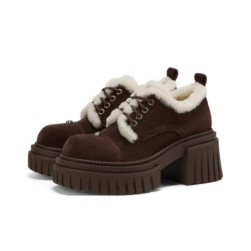 GG-CC Warm Wool Cotton Shoes Fleece-Lined Casual Loafers 8cm Women's-6
