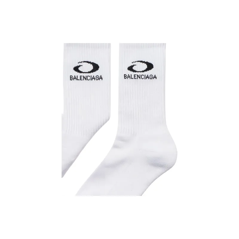 Balenciaga Loop Sports Icon Socks 'White/Black'-1