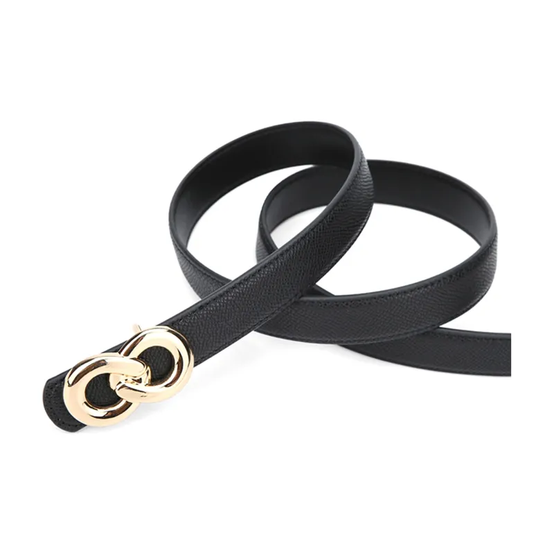 HONGU Split Cow Leather Belts Women's Brown/Pitch Black H2634812 2.4cm-6