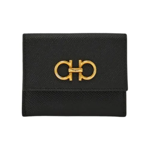 FERRAGAMO GANCINI Calfskin Card Clip Card Holder Women's Black