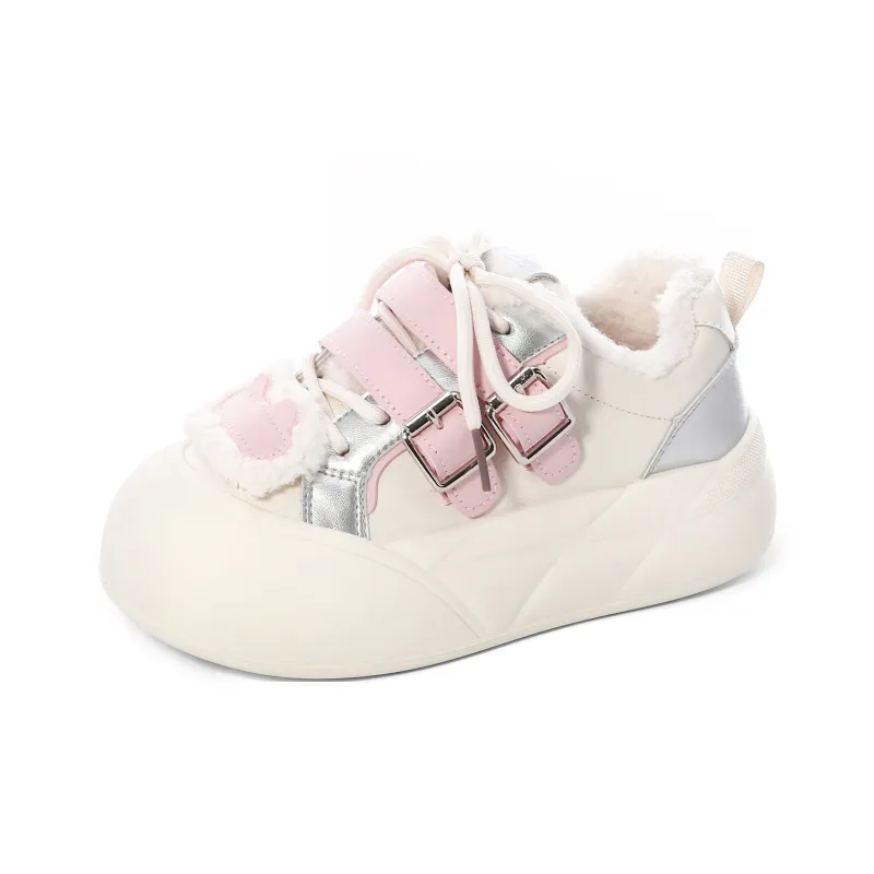 Lovely You Warm Lightweight And Wear Resistant Low Top Skateboard Shoes Women's Beige Silver Pink-1