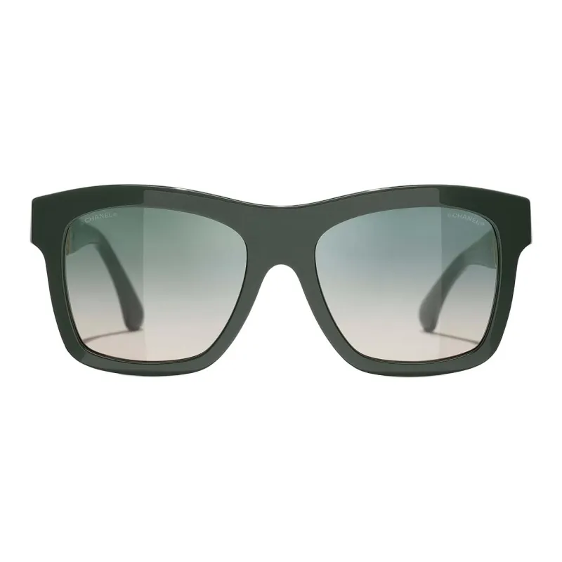 CHANEL Metal Acetate Irregular Shape Sunglasses Women's Green-1