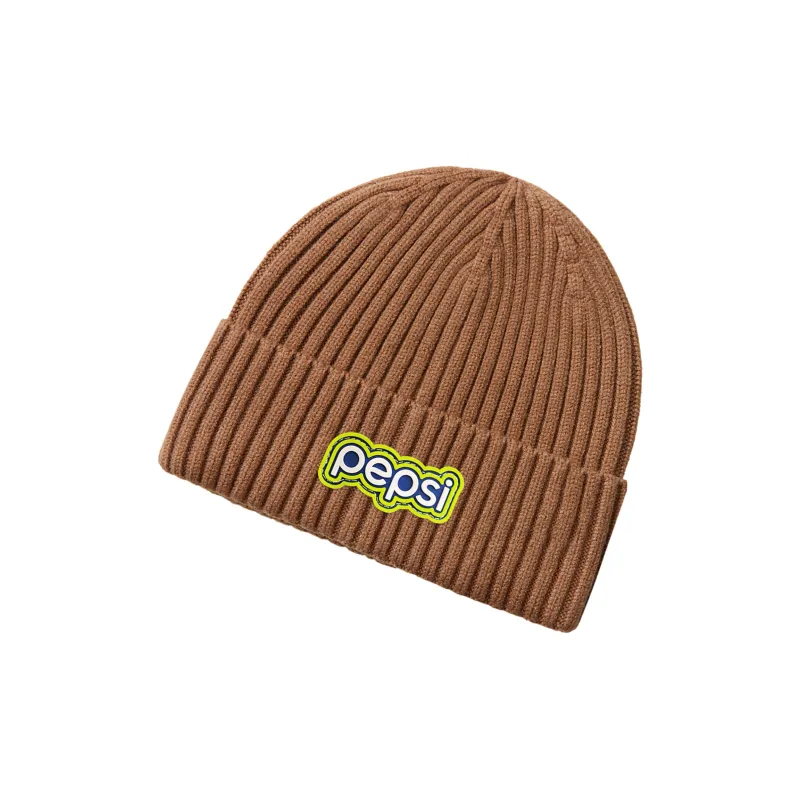 Pepsi Viscose Plush Beanie Unisex Beige Dark Gray Brown-7