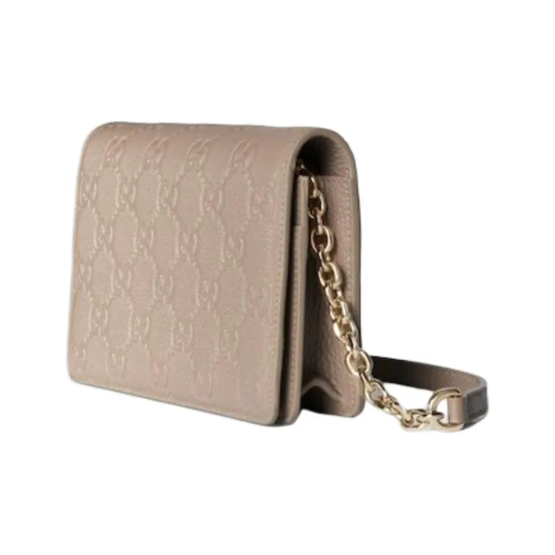 GUCCI Grained Leather Crossbody Bag Shoulder Bag Extra Mini Women's Taupe-1