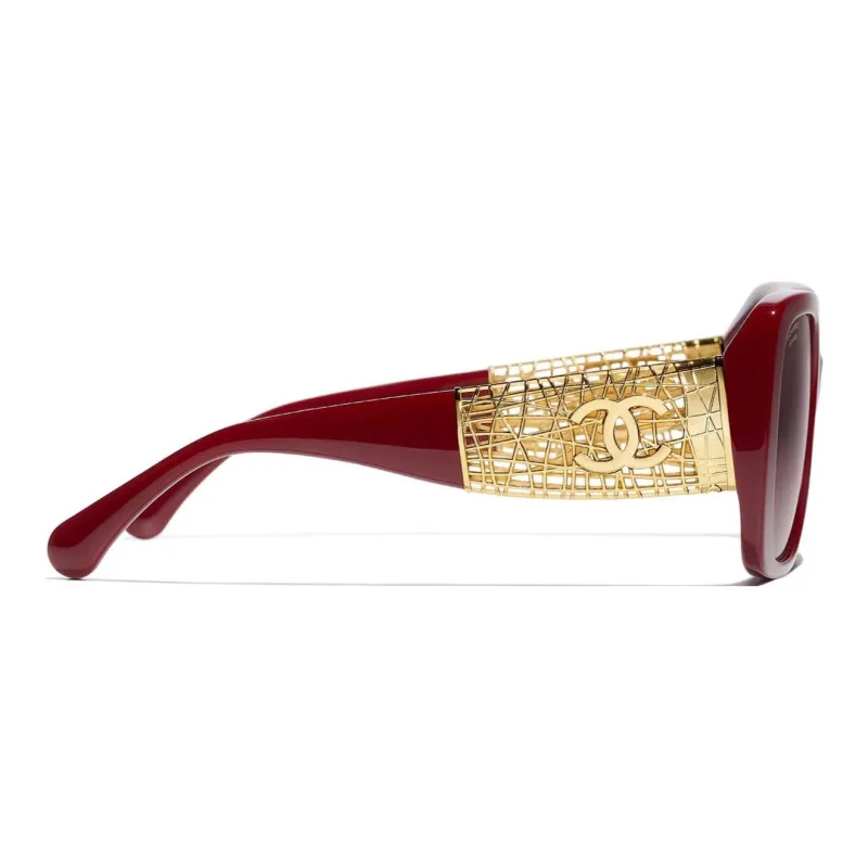 CHANEL Metal Acetate Butterfly Sunglasses Women's Red Brown-2