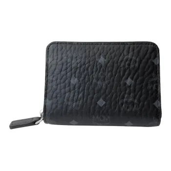 MCM Essential Visetos Origina Leather Wallet Unisex Black Monogram