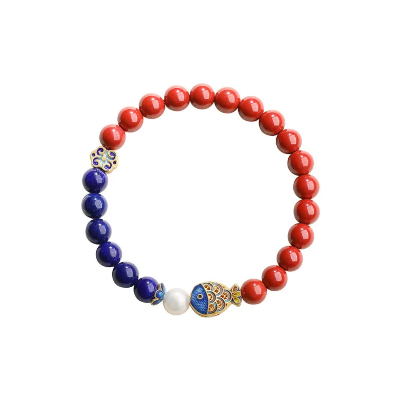 Abby's Wonderland Reconstructed Cinnabar Textile Beaded Bracelet Unisex-1