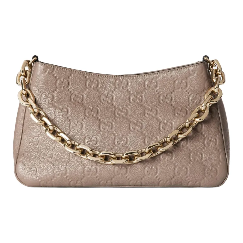 GUCCI Grain Leather Shoulder Bag, Portable Crossbody Bag Small Size Women's Taupe-0