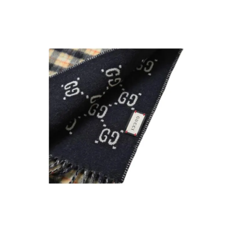 GUCCI Wool Knit Scarves Unisex Black-7