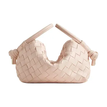 Bottega Veneta LOOPIntrecciato Cow Leather Shoulder Bag Crossbody Bag Handbag Small Size Women's Carved Pink