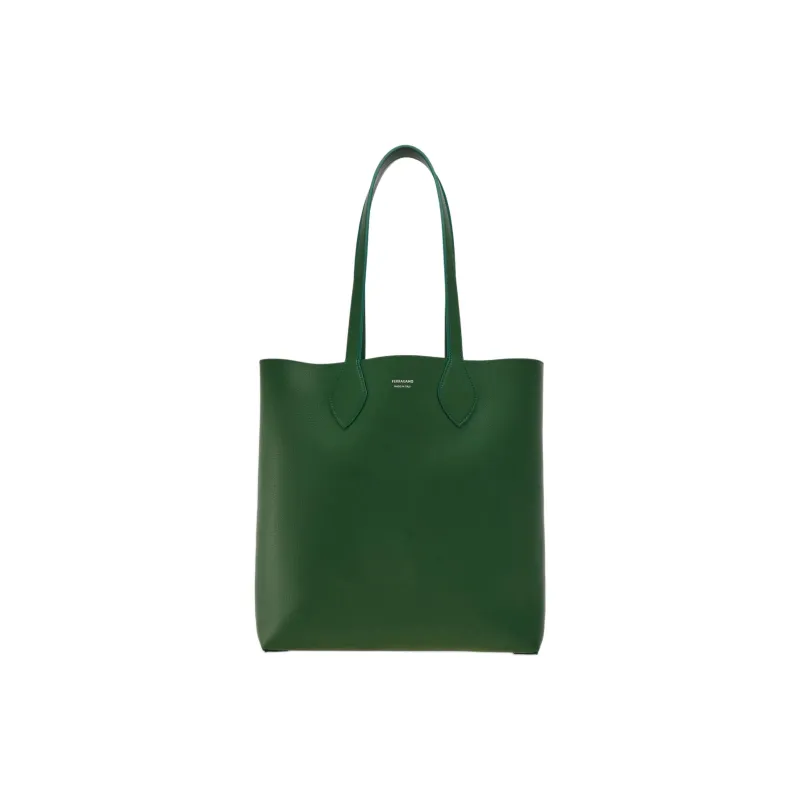 FERRAGAMO Calfskin Tote Bag, Shopping Bag, Handbag Men's Forest Green & Black-0