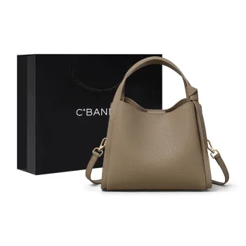 C°BANNER Split Cow Leather With Synthetic Leather One Shoulder Crossbody Handbag, Bucket Bag Women's Elephant Gray