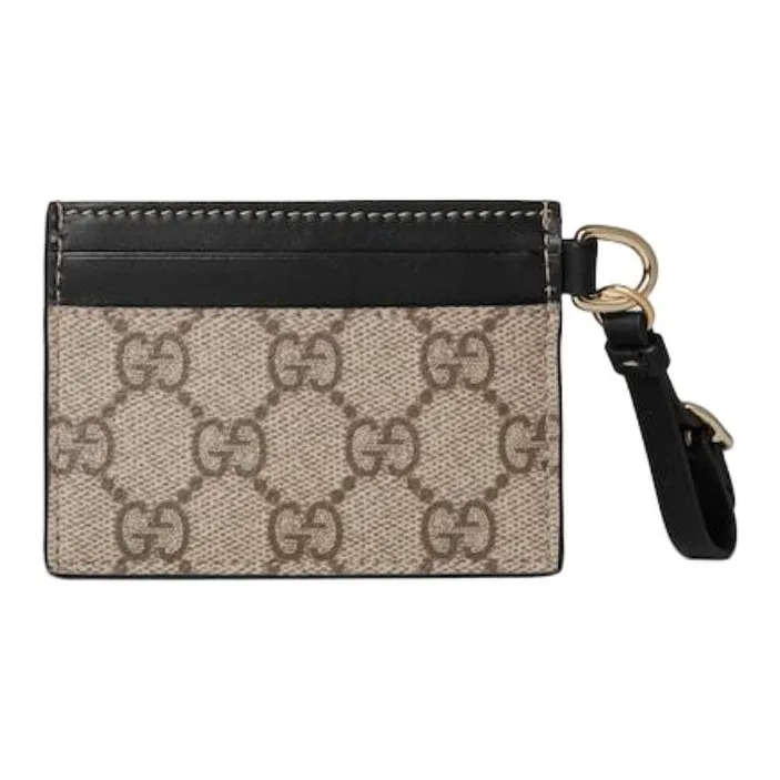 GUCCI GG Emblem Coated Canvas Card Holder Women's Beige & Dark Brown-2
