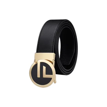 GOLF Top Grain Cow Leather Automatic Buckle Belt Men's Black Gunmetal/Gold 3.5cm
