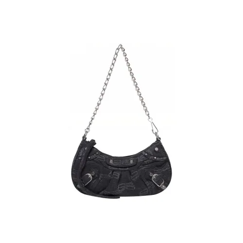 Balenciaga Le Cagole Denim Portable Crossbody Bag Shoulder Bag Women's Black