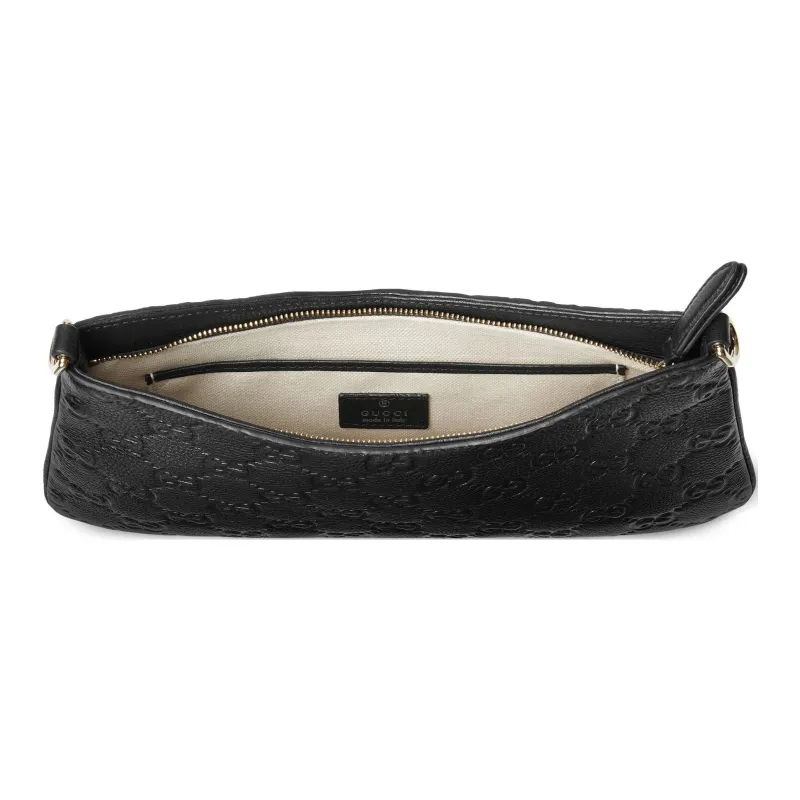 GUCCI GG Emblem Grain Leather Handbag, Shoulder Bag Small Size Women's Black-6