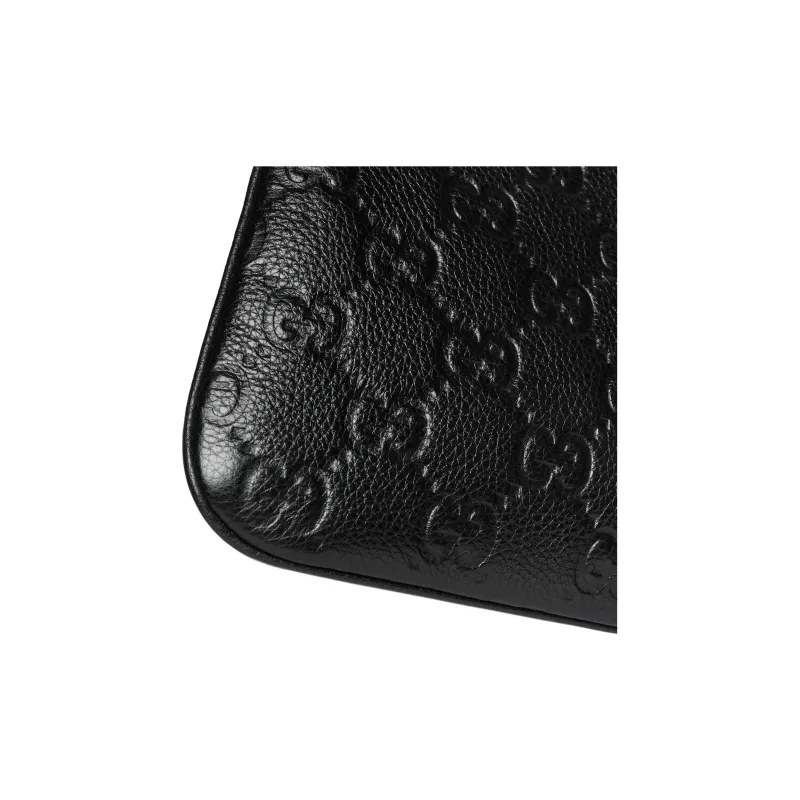GUCCI GG Emblem Grain Leather Handbag, Shoulder Bag Small Size Women's Black-8