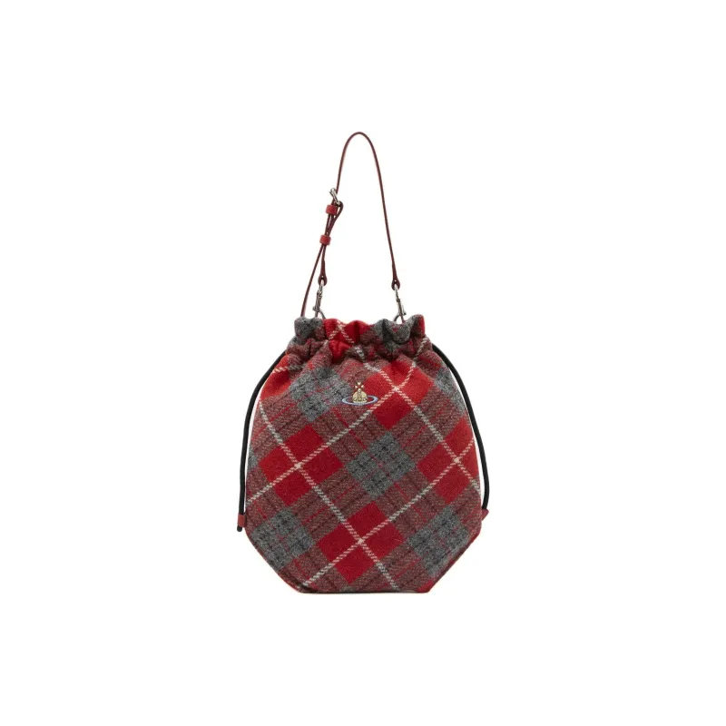 Vivienne Westwood Tweed One Shoulder Handbags Women's Red-1