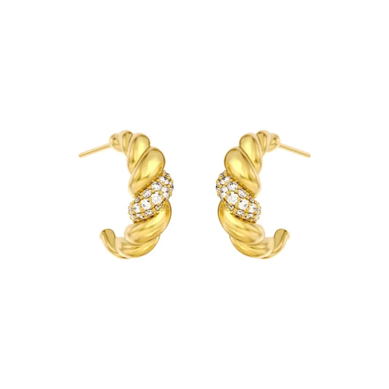 Mistova JEWELRY Eco Friendly Copper Gold Plated With Synthetic Zircon Ox Horn Stud Earrings Women's-0