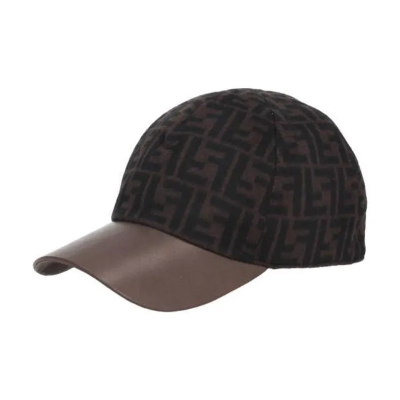 FENDI Leather Wool Baseball Caps Men's Black/Brown-0