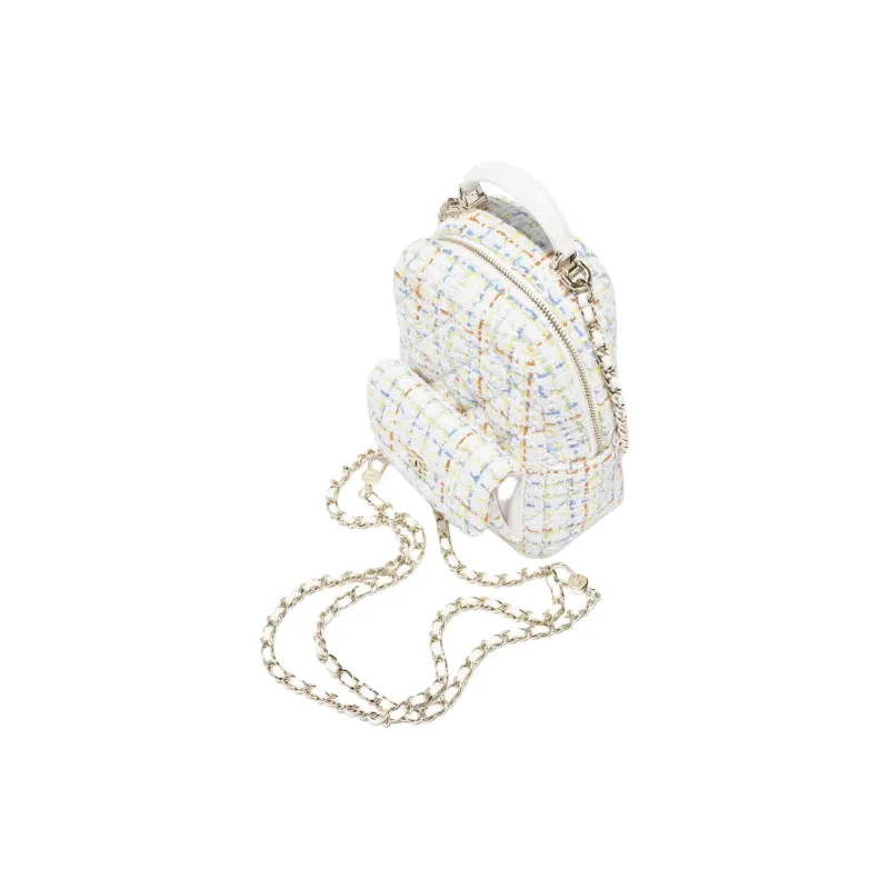 CHANEL Wool Backpack Mini Women's White Multicolor-2