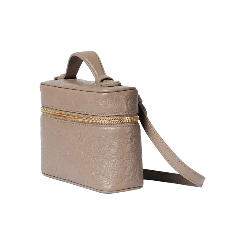 GUCCI GG Emblem Leather Shoulder Bag, Crossbody Bag, Handbag Extra Mini Women's Taupe-1