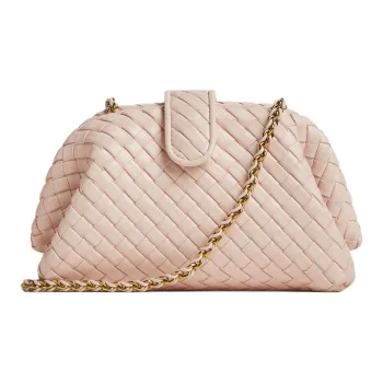 Bottega Veneta Sheepskin One Shoulder Crossbody Clutches Small Size Women's Carved Pink